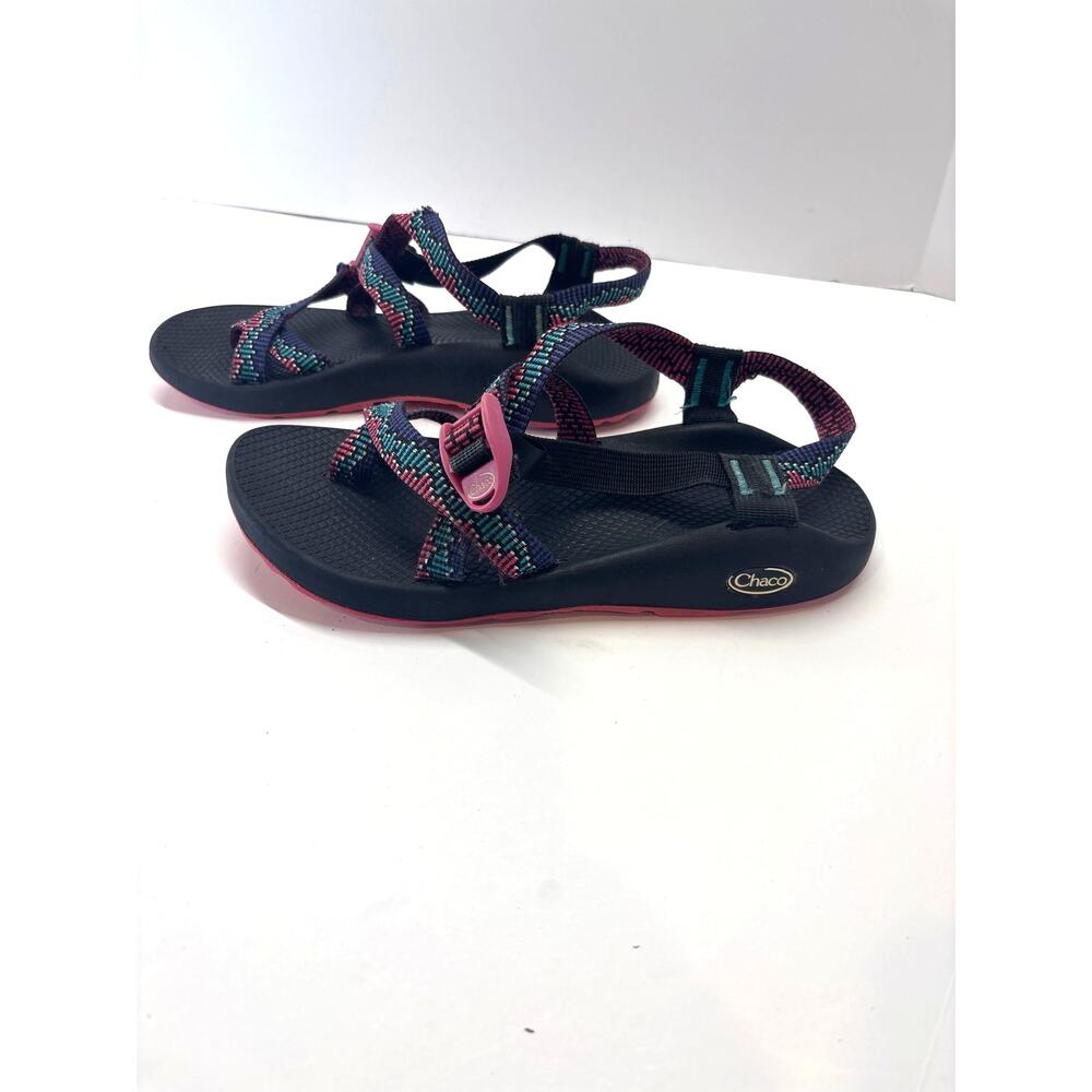 Chaco Women’s Black Pink Teal Strappy Sport Sandals 10.5" Insole Outdoor Hiking
